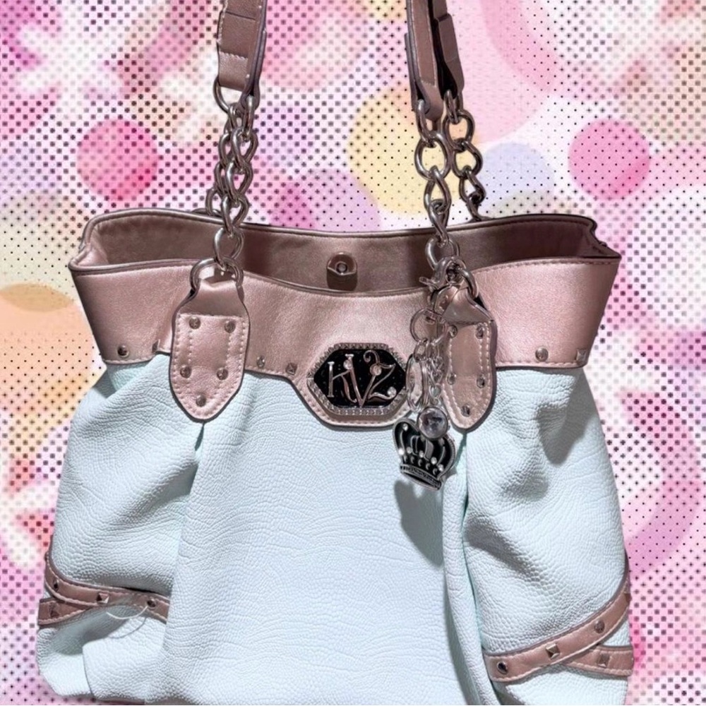 Y2K Lady Van Zeeland teal and gold with chain straps and charms 🌟🌀👜